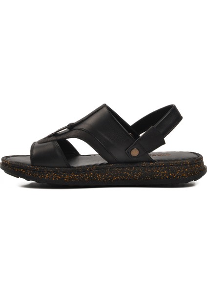 Siyah Hakiki Deri Erkek Sandalet 2050 M fiyatları