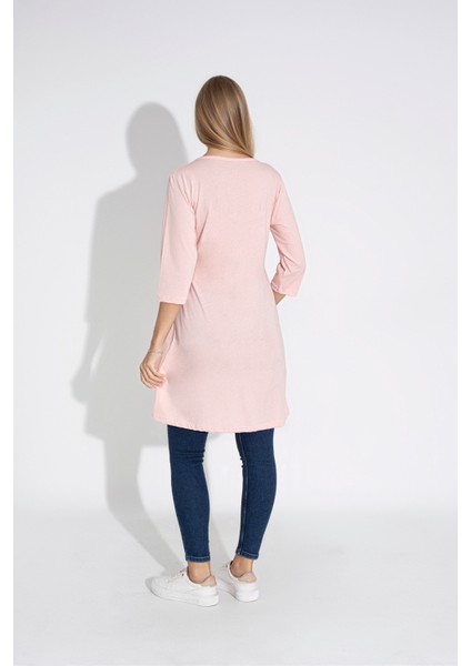 Kadın Pembe Renkli Bol Kesim Bisiklet Yaka Truvakar Kol Tunik T-408 fiyatları