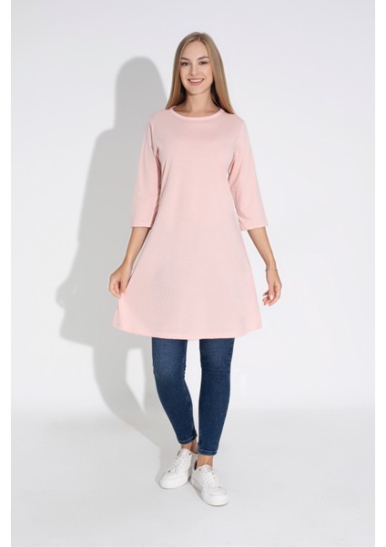 Kadın Pembe Renkli Bol Kesim Bisiklet Yaka Truvakar Kol Tunik T-408 modelleri