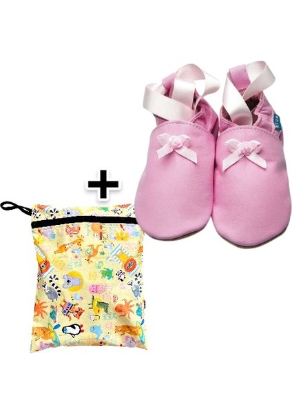 Ikili Set, Yorni Çanta 30x36CM, Summer ve 2-3 Yaş Bebek Rose Ballet El Yapımı Hakiki Deriden Patik