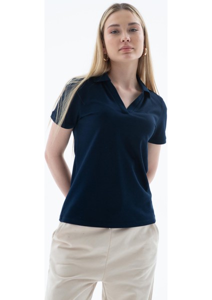 25Y0603K1 Kadın Polo V Yaka T-Shirt
