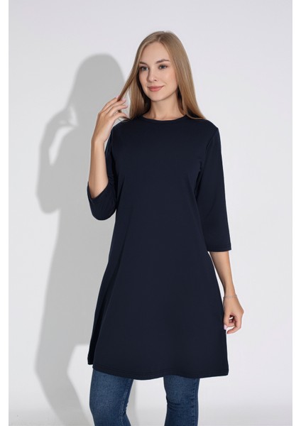Kadın Lacivert Renkli Bol Kesim Bisiklet Yaka Truvakar Kol Tunik T-407 fırsatları
