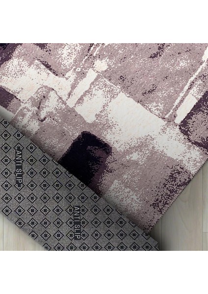 Modern Abstrak Geometrik Desenli Pastel Gri Halı Kaymaz Taban Makinada Yıkanabilir