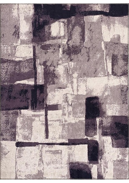 Modern Abstrak Geometrik Desenli Pastel Gri Halı Kaymaz Taban Makinada Yıkanabilir