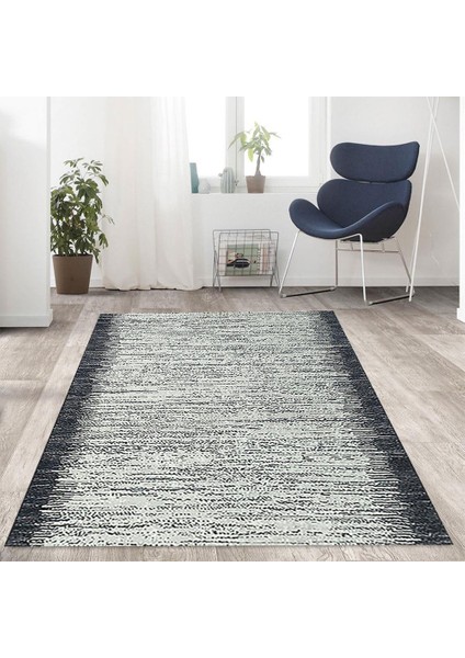 Modern Yağmur Bordür Desenli Salon Mutfak Oda Halısı Siyah Beyaz Halı Kaymaz Yıkanabilir