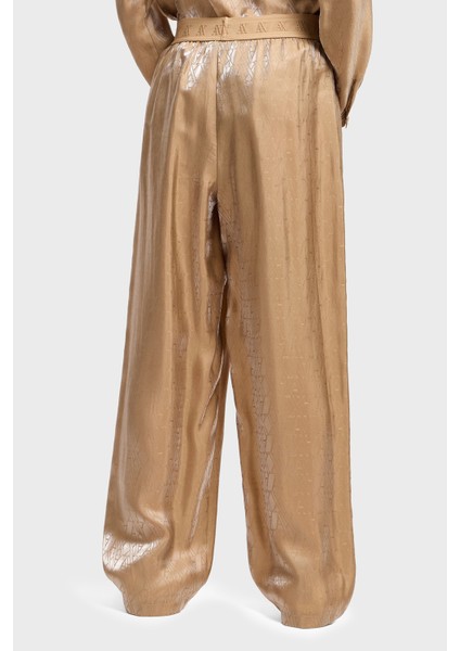 Tamamı Logolu Wide Leg Geniş Paça Parlak Pantolon Bayan Pantolon XW000569 AF12055 F1018 fiyatları