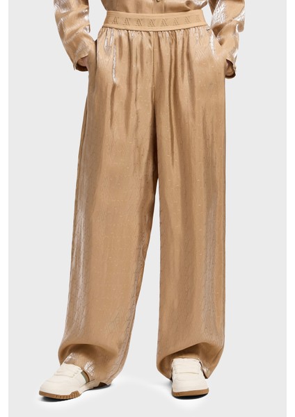 Tamamı Logolu Wide Leg Geniş Paça Parlak Pantolon Bayan Pantolon XW000569 AF12055 F1018 modelleri