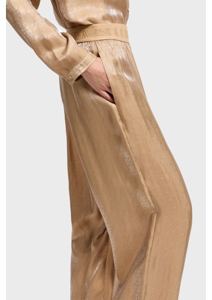 Tamamı Logolu Wide Leg Geniş Paça Parlak Pantolon Bayan Pantolon XW000569 AF12055 F1018 fırsatları