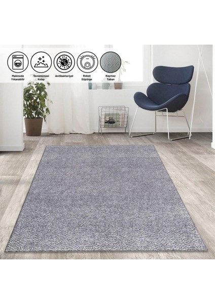 Modern Düz Kırçıllı Salon Oda Mutfak Halısı Açık Gri Beyaz Halı Kaymaz Taban Yıkanabilir