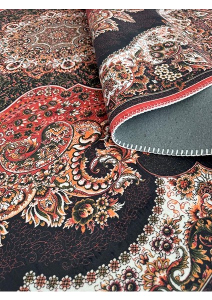 Bambu Halı Salon Halısı Post Pelüş Halı Klasik Desenli Kahve Kırmızı Renklerde Halı