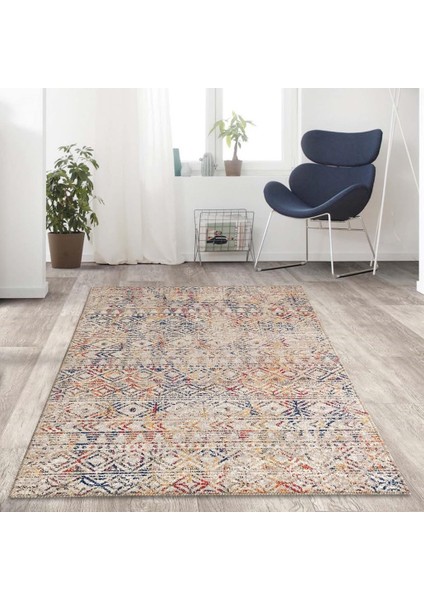 Iskandinav Eskitme Kilim Salon Mutfak Oda Halısı Bej Krem Halı Kaymaz Makinada Yıkanabilir