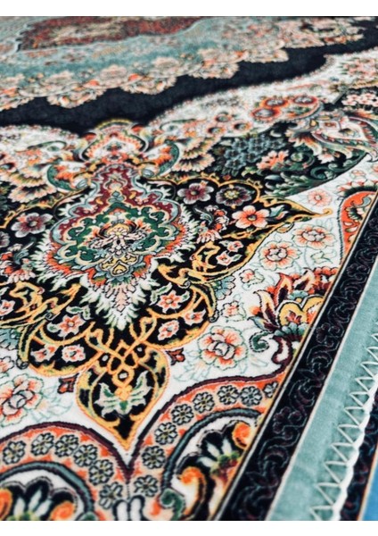 Bambu Halı Salon Halısı Post Pelüş Halı Klasik Desenli Siyah Yeşil Renklerde Halı