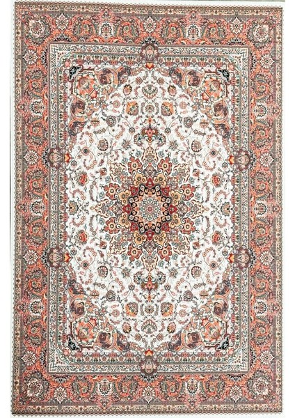 Bambu Halı Salon Halısı Post Pelüş Halı Klasik Desenli Krem Halı