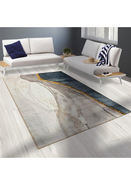 Bambu Halı Salon Halısı Post Pelüş Halı Modern Desenli Gold Krem