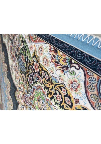 Bambu Halı Salon Halısı Post Pelüş Halı Klasik Desenli Siyah Mavi Halı fırsatları