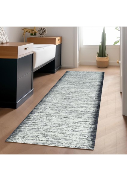 Dijital Baskı Kaymaz Taban Yıkanabilir Kesme Yolluk Oda Salon Mutfak Modern Siyah Beyaz Halı
