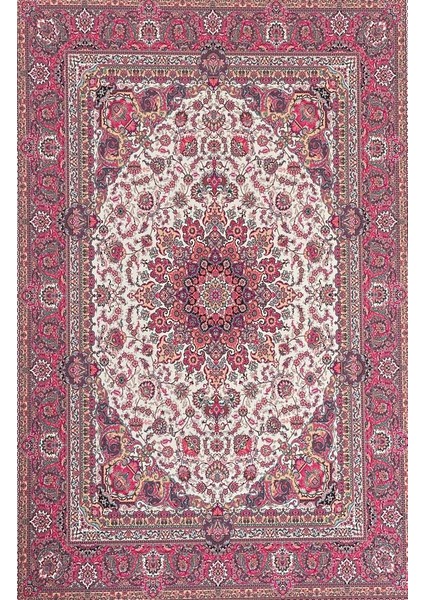 Bambu Halı Salon Halısı Post Pelüş Halı Klasik Desenli Pembe Halı