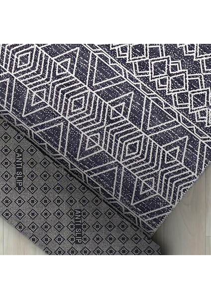 Marokan Tarzı Salon Halısı Otantik Kilim Desenli Koyu Gri Halı Kaymaz Taban Makinada Yıkanabilir modelleri
