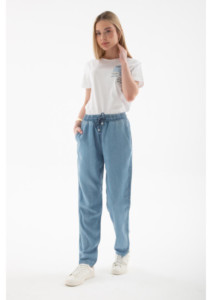 25Y0657K1 Kadın Beli Bağlamalı Denim Pantolon fırsatları