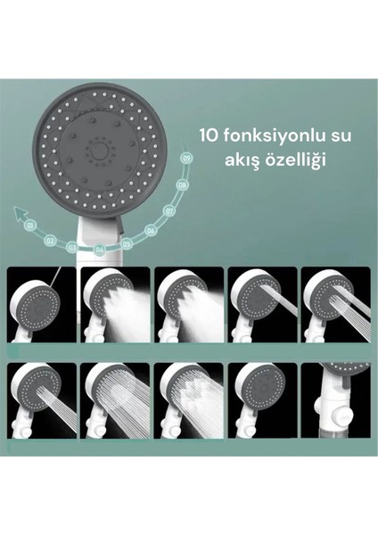 10 Fonksiyonlu Su Tasarruflu Duş Başlığı 10 Adet Yedek Filtreli Kireç Önleyici ve Yüksek Basınçlı
