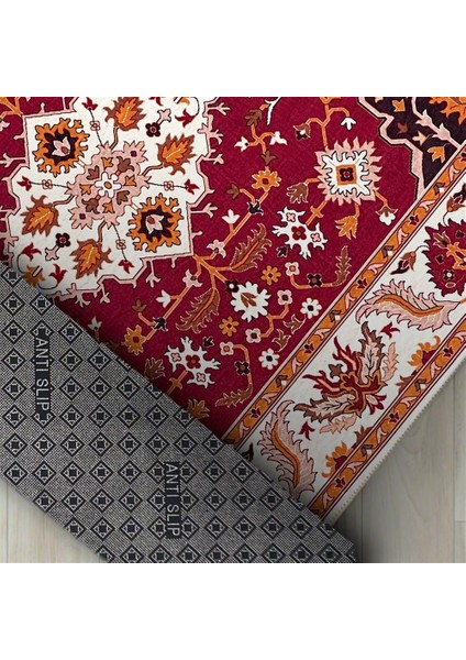 Klasik Iran Tarzı Barok Desenli Salon Oda Halısı Kırmızı Krem Halı Kaymaz Yıkanabilir fiyatları