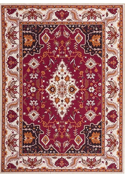 Klasik Iran Tarzı Barok Desenli Salon Oda Halısı Kırmızı Krem Halı Kaymaz Yıkanabilir modelleri