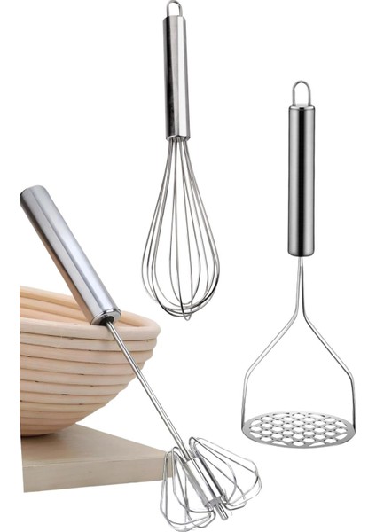 Üçlü Set Patates Ezici Yumurta Hamur Kek Çırpıcı Metal Çırpıcı Mama Yapıcı Bebekler Çırpma Teli