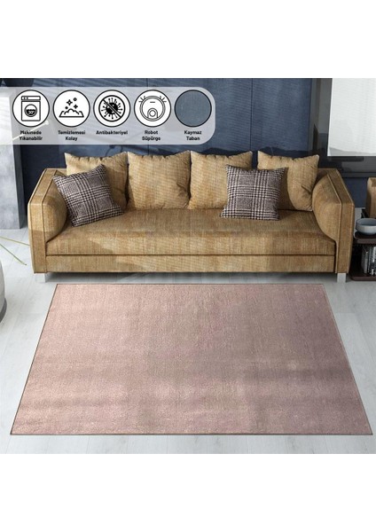 Modern Şönil Dokuma Kaymaz Tabanlı Düz Pudra Rose Halı