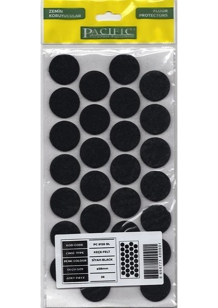 Pacific 6128 Bl Yapışkanlı Keçe 28 mm Siyah