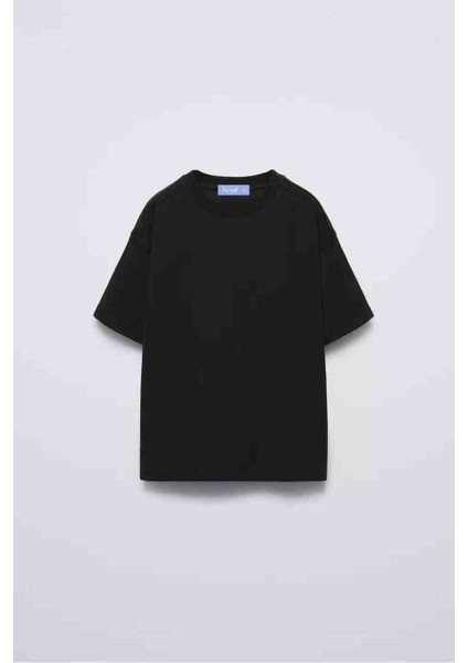 Siyah Unisex Oversize Çocuk Basic Pamuklu Tshirt