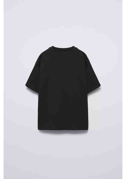 Siyah Unisex Oversize Çocuk Basic Pamuklu Tshirt