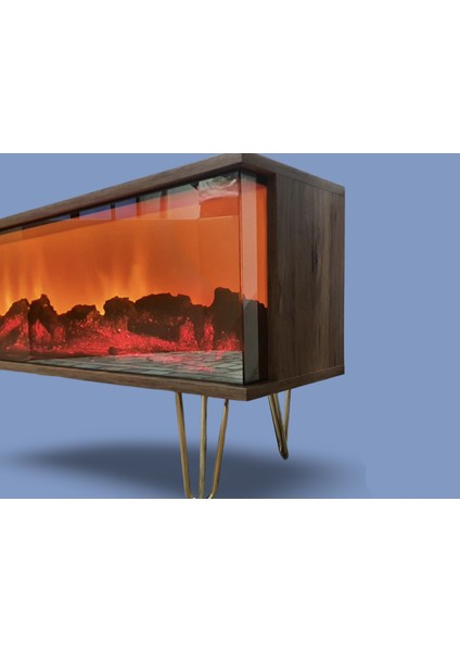 Tv Sehpası Full Şömineli Kumandalı Bluetooth Stereo Ses 6 Modlu Ünite Mdf Metal Ayak