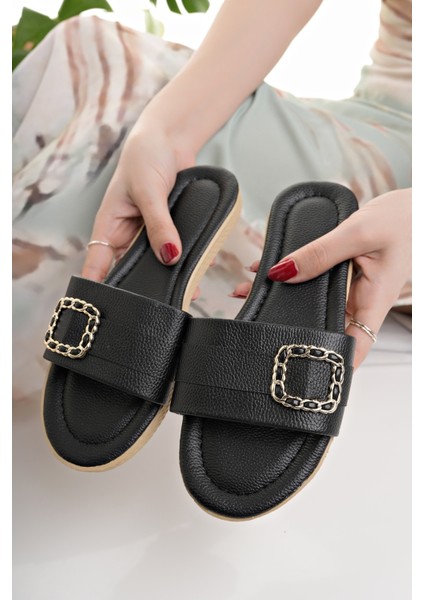 Kadın Günlük Terlik Siyah Şık Yazlık Ev Plaj Tatil Iş Terliği