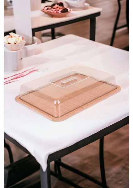 Dekoratif Büyük Kek Fanus Kalın Ahşap Stand Akrilik Kap /kek Pasta Sunum fiyatları