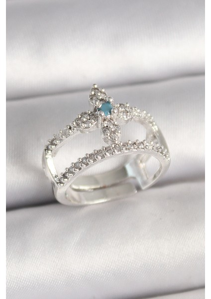 Pirinç Gümüş Renk Zirkon Taşlı Ayarlanabilir Model Kadın Yüzük