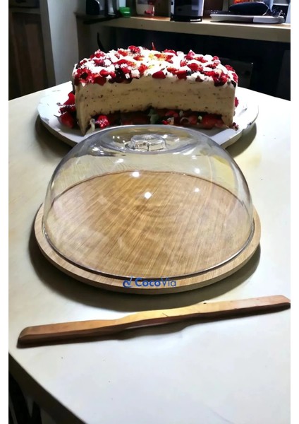 Dekoratif Büyük Kek Fanus Kalın Ahşap Stand Akrilik Kap /kek Pasta Sunum