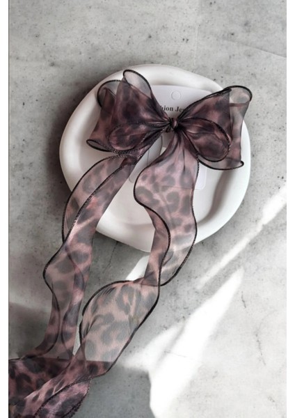 Tül Sallantılı Leopar Desen Otomatik Toka - Leopar Desen Otomatik Toka