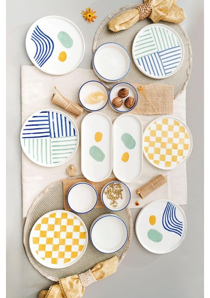 Seramik Hand Made 14 Parça 6 Kişilik Modern Kahvaltı Takımı