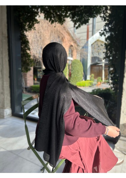Taş Desen Pamuklu Jakar Şal-Siyah
