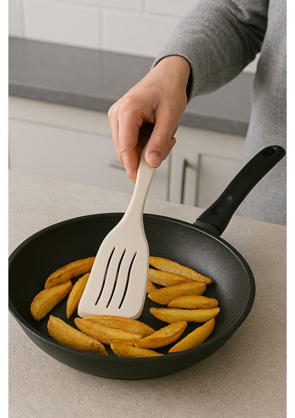 3lü Mini Plastik Spatula Kaşık Çatal Servis Seti Takımı-Isıya Dayanıklı-Teflon Tava Çizilme Karşıtı