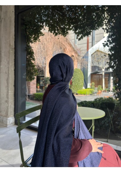 Taş Desen Pamuklu Jakar Şal-Lacivert
