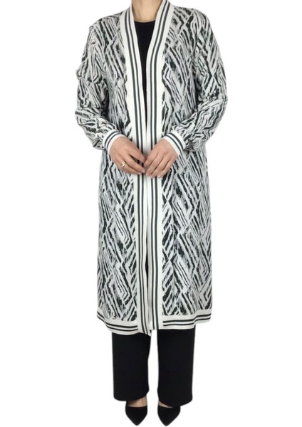 Kadın Önü Etek Ucu ve Kolağzı Ribanalı Desenli Ince Uzun Hırka