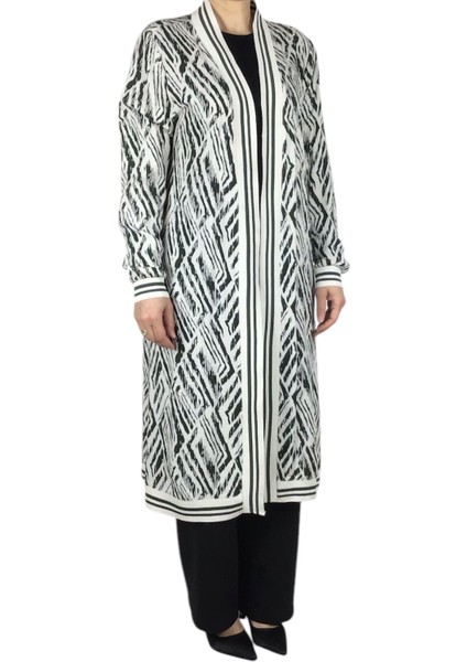 Kadın Önü Etek Ucu ve Kolağzı Ribanalı Desenli Ince Uzun Hırka modelleri