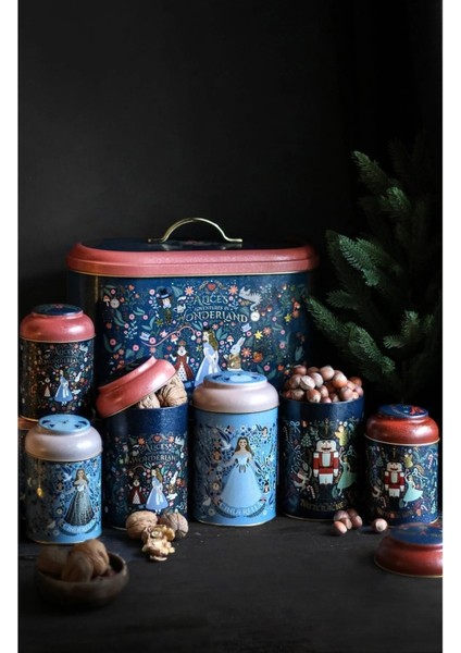 Fairytale Desenli 7 Parça Metal Kavanoz ve Ekmeklik Seti