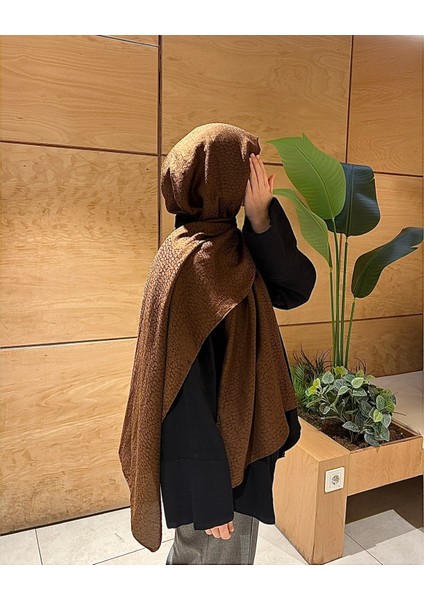 Taş Desen Pamuklu Jakar Şal-Acı Kahve