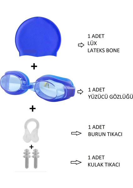 4lü Set Havuz Deniz Yüzücü Gözlüğü Boneli Tıkaçlı Uv Korumalı Yüzme Seti fiyatları