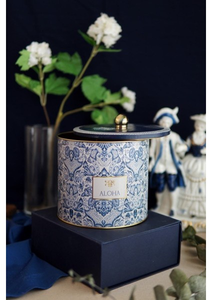 Lisbon Desenli Yuvarlak Metal Saklama Kabı Organizer Kutu 17,5 x 15,5 cm