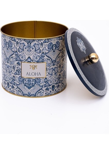 Lisbon Desenli Yuvarlak Metal Saklama Kabı Organizer Kutu 17,5 x 15,5 cm modelleri