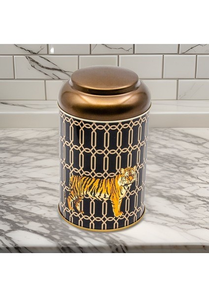Tiger Desenli Yuvarlak Metal Saklama Kabı, 10,5 x 15 Cm, 1,1 Lt fiyatları
