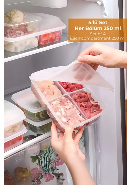 4 Bölmeli Buzdolabı Organizeri 1 Lt, Friz Düzenleyici, 4'lü Set